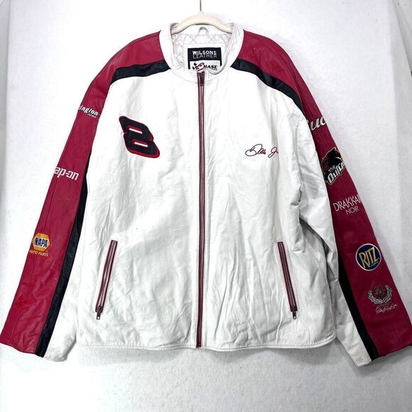 Nascar Dale Earnhardt Jr Jacket Men 2XL White Wilsons Leather Chase Authentics 8 - Picture 1 of 16